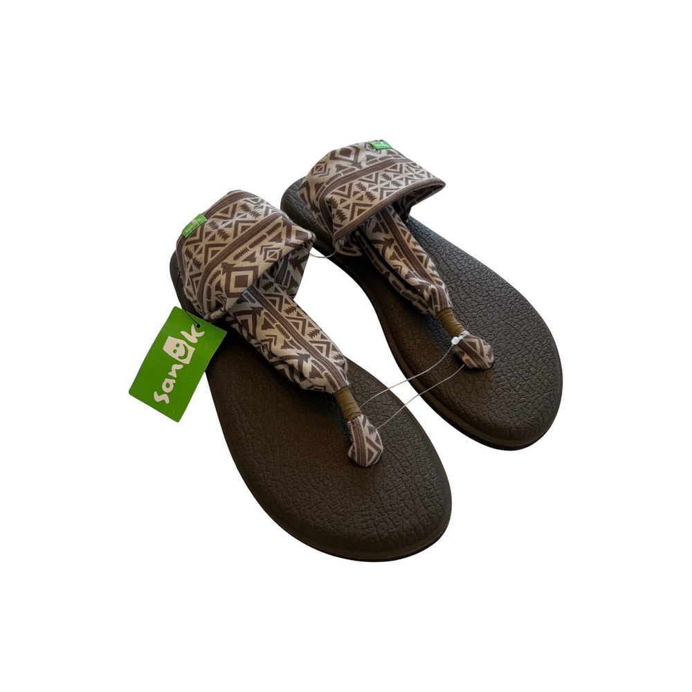 Sanuk Yoga Sling Brown Boho Aztec Geometric Tribal Comfort Sandals NWT Size 10